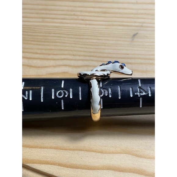 Gold Tone White Enamel Blue and Red Snake Ring - Picture 5 of 5